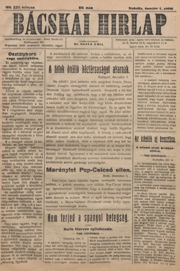 Bácskai Hirlap, 22. évf. 1918. december 6. 273. sz.
