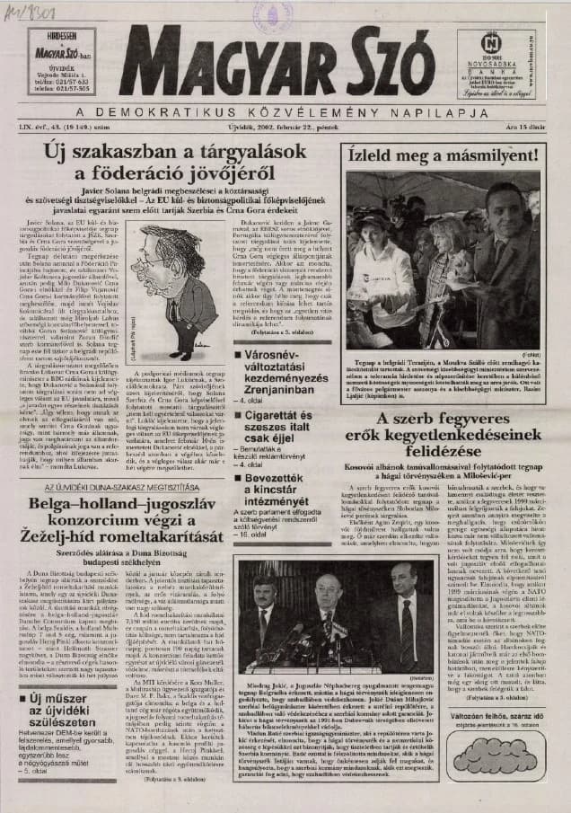 Magyar Szó, 59. évf. 2002. február 22. 43. sz. 1–16. oldal