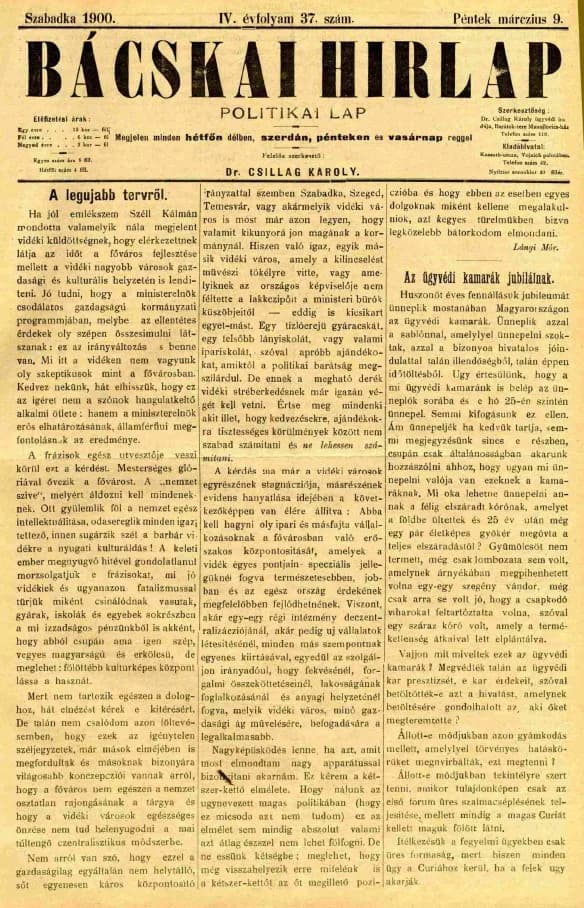 Bácskai Hirlap, 4. évf. 1900. március 9. 37. sz.