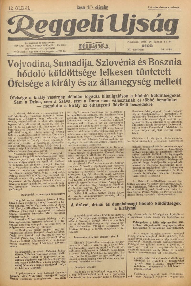 Reggeli Újság, 11. évf. 1930. január 14. 10. sz.