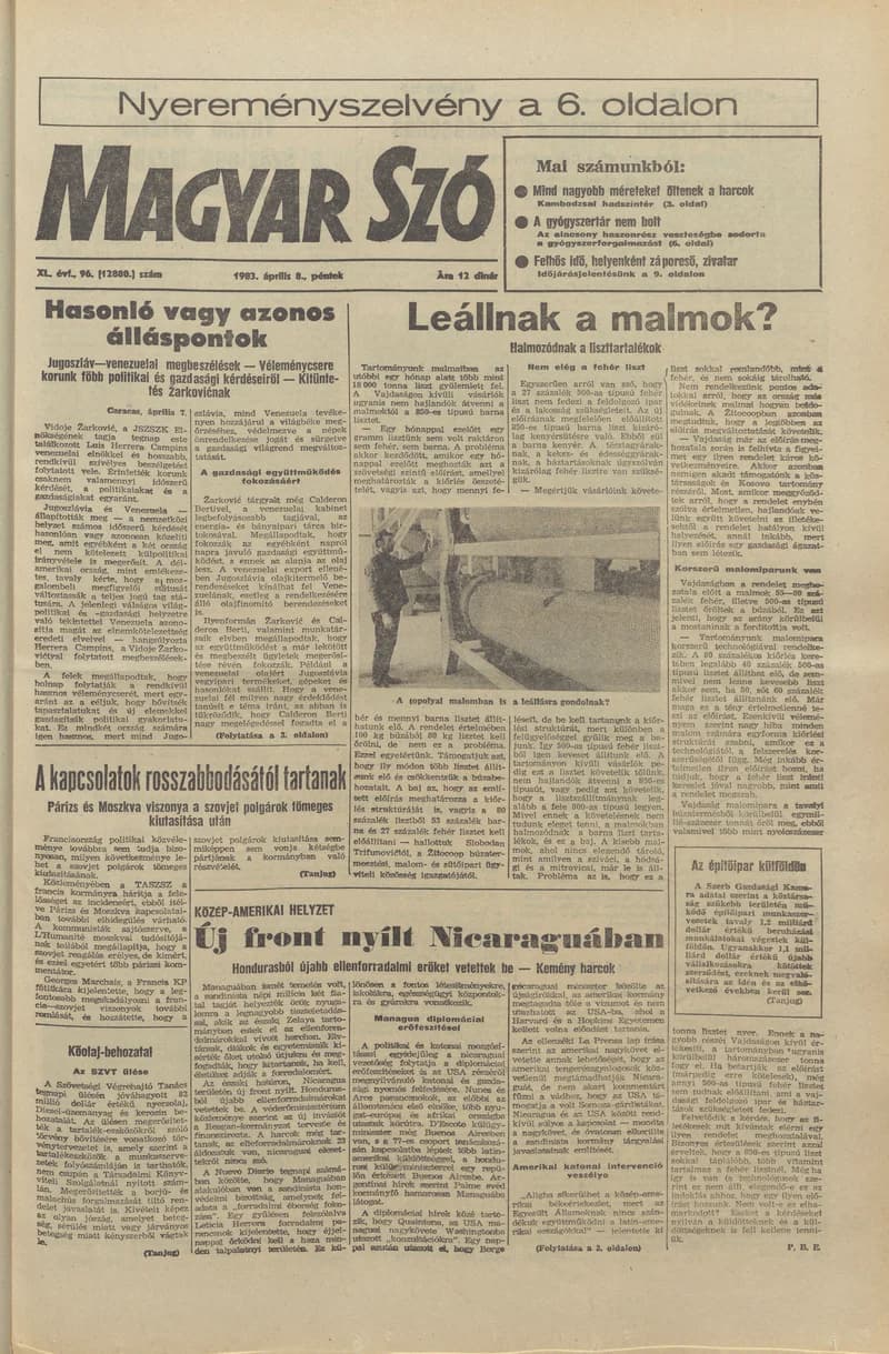 Magyar Szó, 40. évf. 1983. április 8. 96. sz. 1–20. oldal