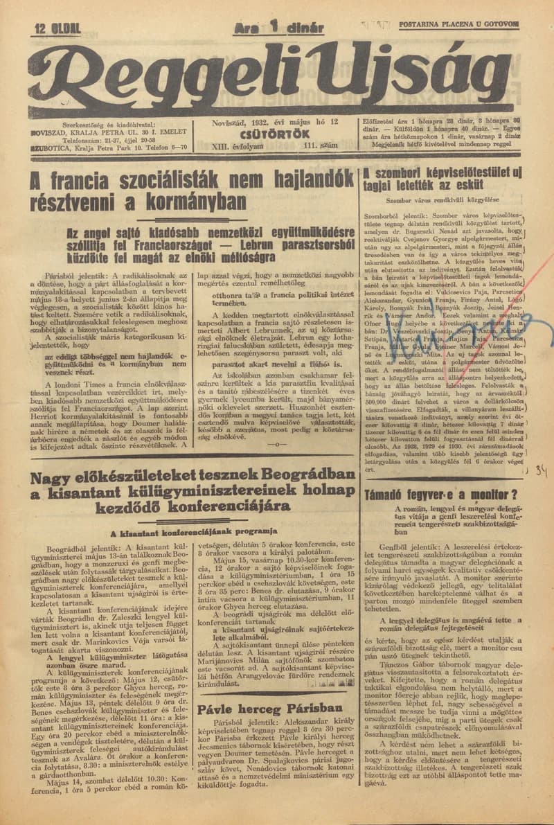 Reggeli Újság, 13. évf. 1932. május 12. 111. sz.