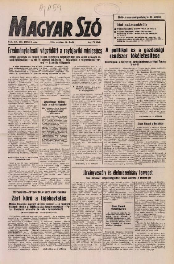 Magyar Szó, 43. évf. 1986. október 14. 283. sz. 1–20. oldal