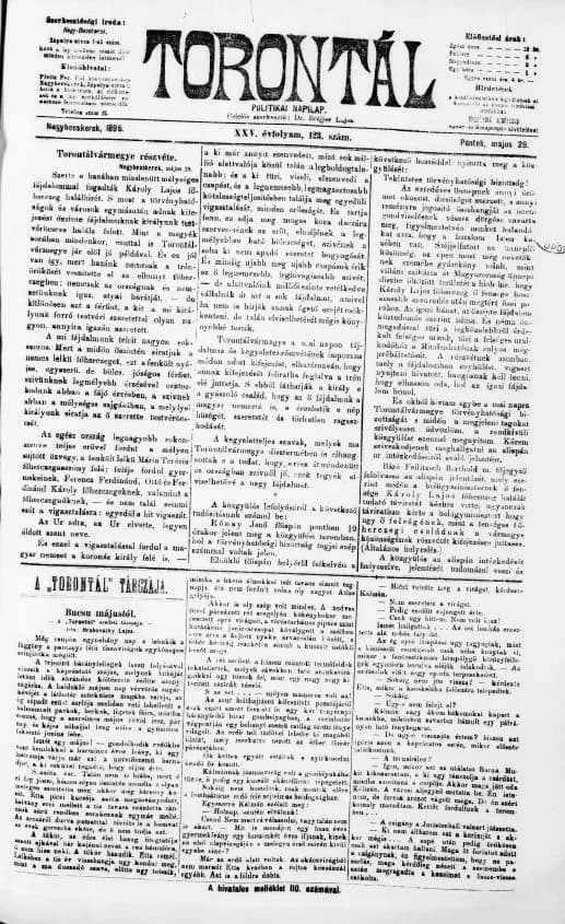 Torontál, 25. évf. 1896. május 29. 123. sz.
