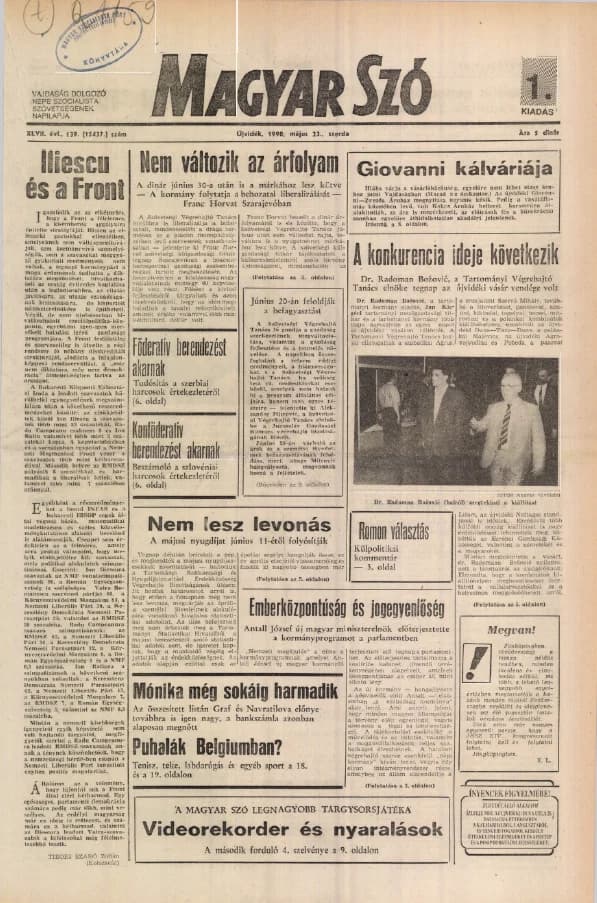 Magyar Szó, 47. évf. 1990. május 23. 139. sz. 1–20. oldal