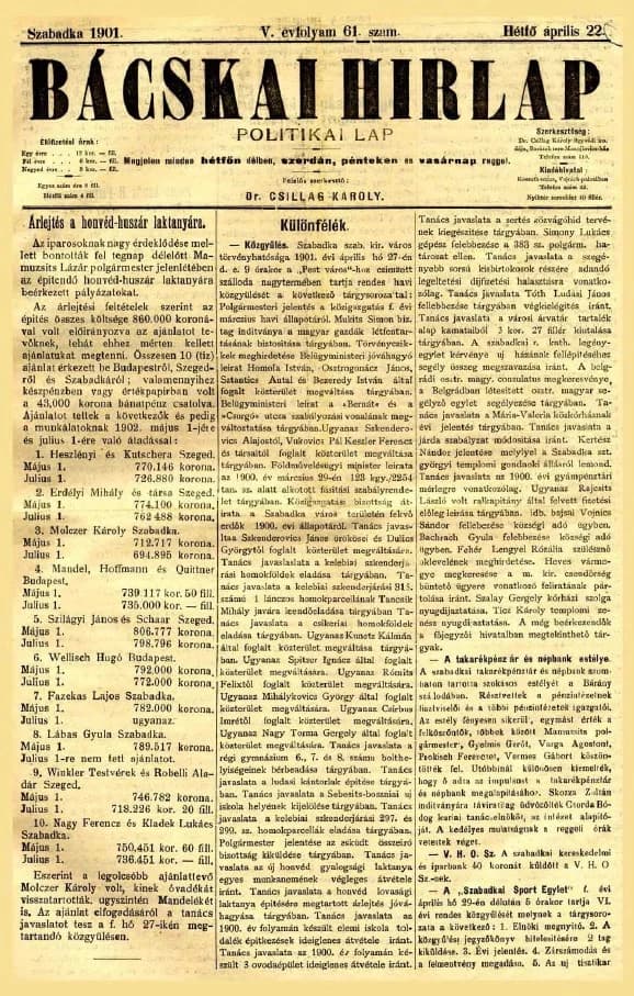 Bácskai Hirlap, 5. évf. 1901. április 22. 61. sz.