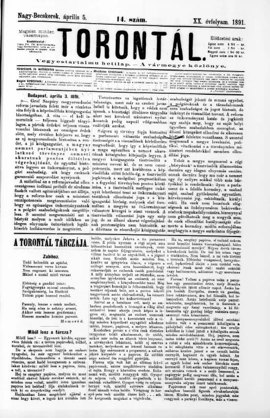 Torontál, 20. évf. 1891. április 5. 14. sz.