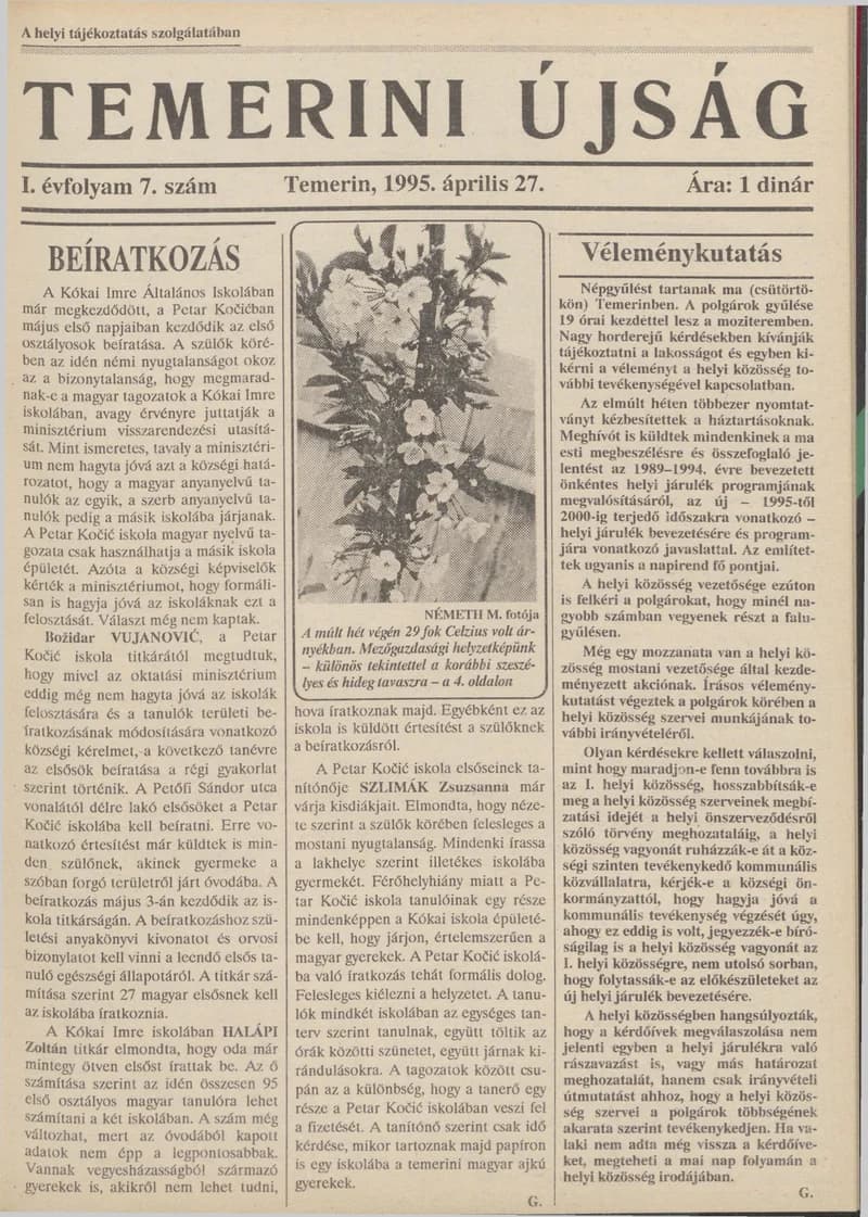 Temerini Újság, 1. évf. 1995. április 27. 7. sz.