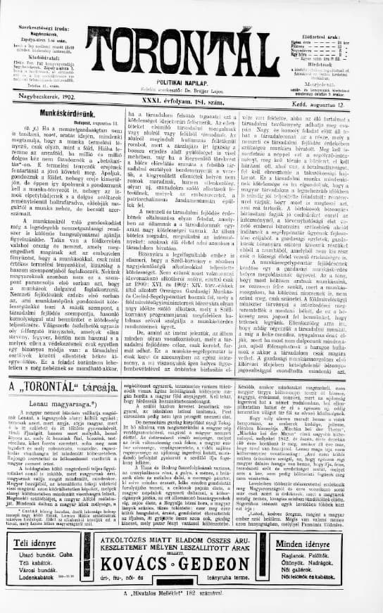 Torontál, 31. évf. 1902. augusztus 12. 184. sz.