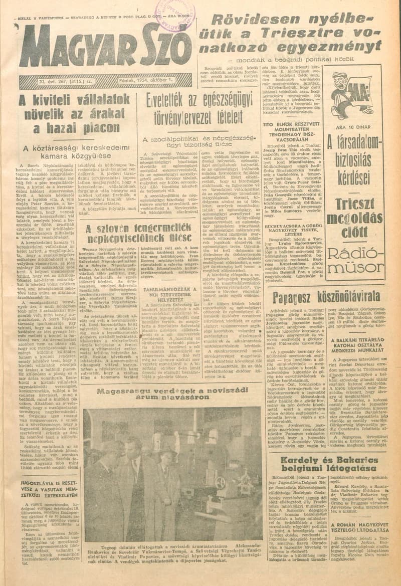 Magyar Szó, 11. évf. 1954. október 1. 267. sz. 1–8. oldal