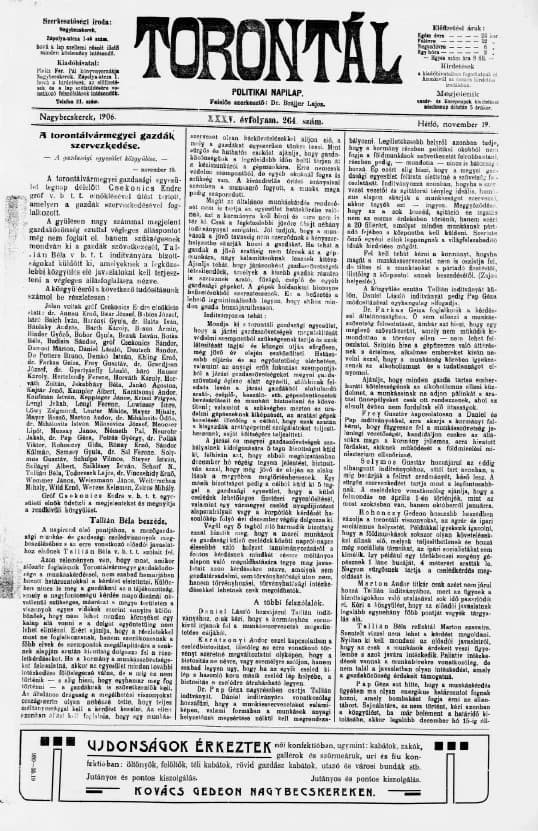Torontál, 35. évf. 1906. november 19. 264. sz.