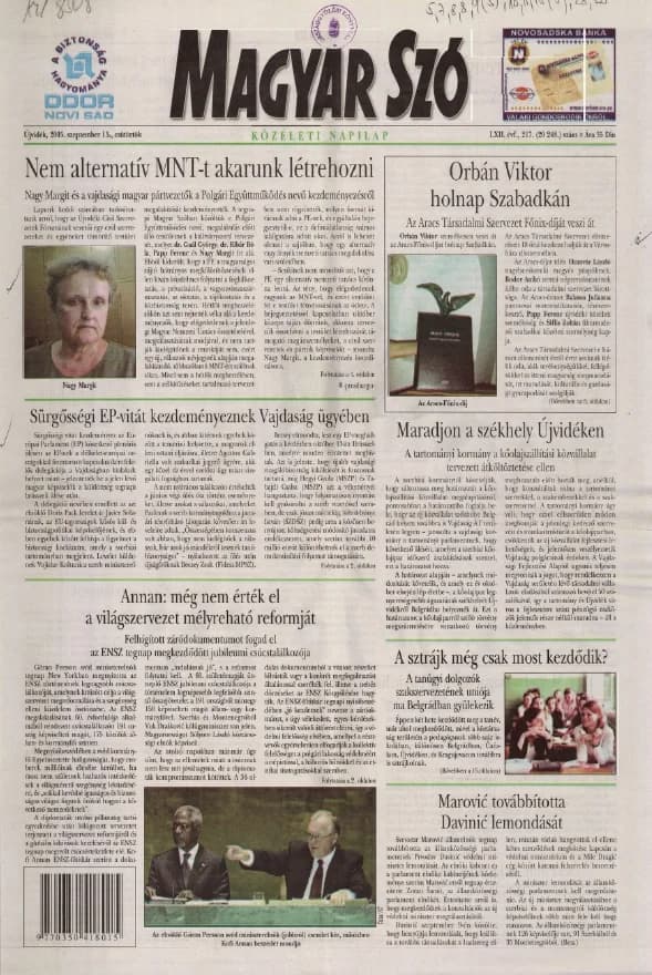 Magyar Szó, 62. évf. 2005. szeptember 15. 217. sz. 1–20. oldal