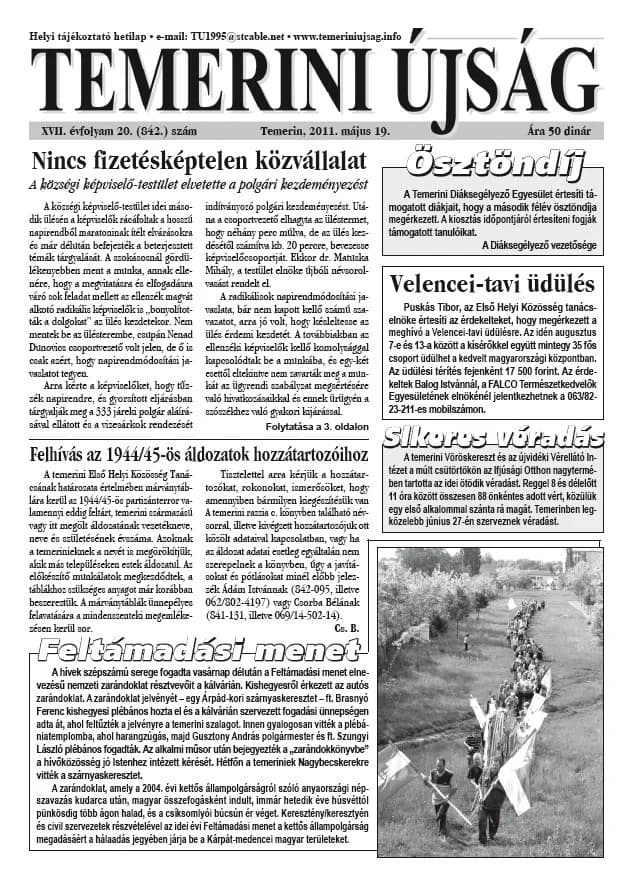 Temerini Újság, 17. évf. 2011. május 19. 20. sz.