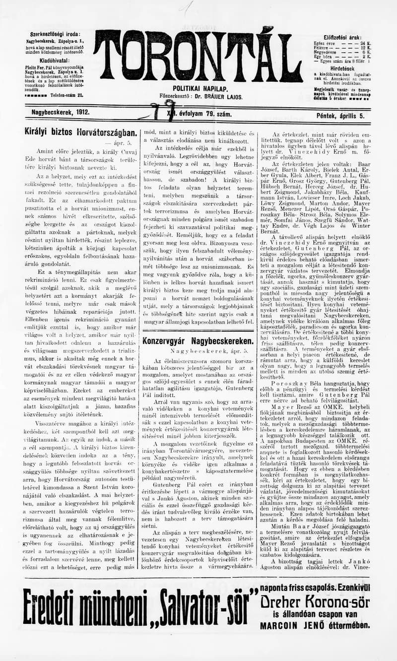 Torontál, 41. évf. 1912. április 5. 79. sz.