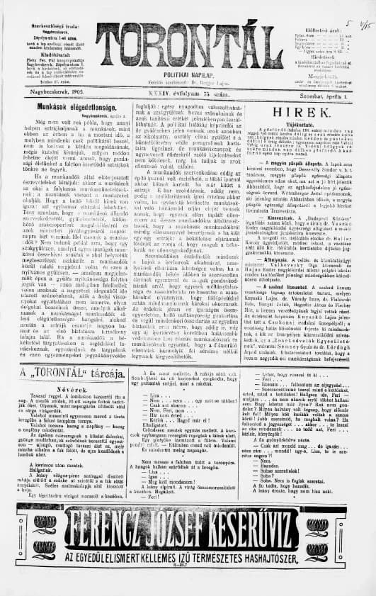 Torontál, 34. évf. 1905. április 1. 75. sz.