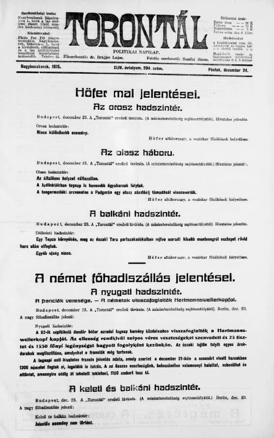 Torontál, 44. évf. 1915. december 24. 294. sz.