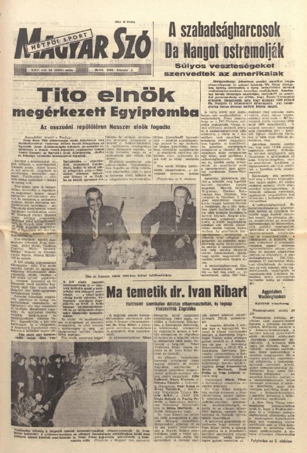Magyar Szó, 25. évf. 1968. február 5. 34. sz. 1–14. oldal