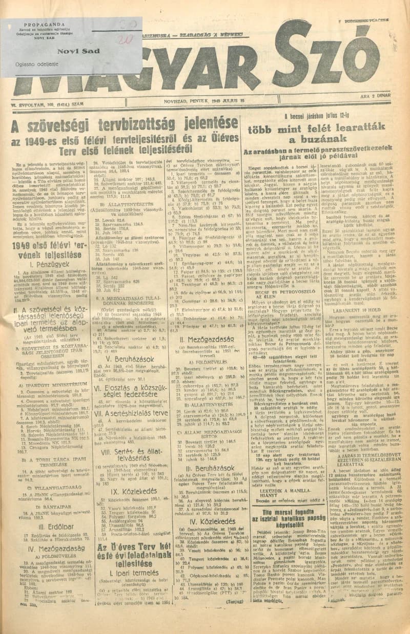 Magyar Szó, 6. évf. 1949. július 15. 166. sz. 1–4. oldal