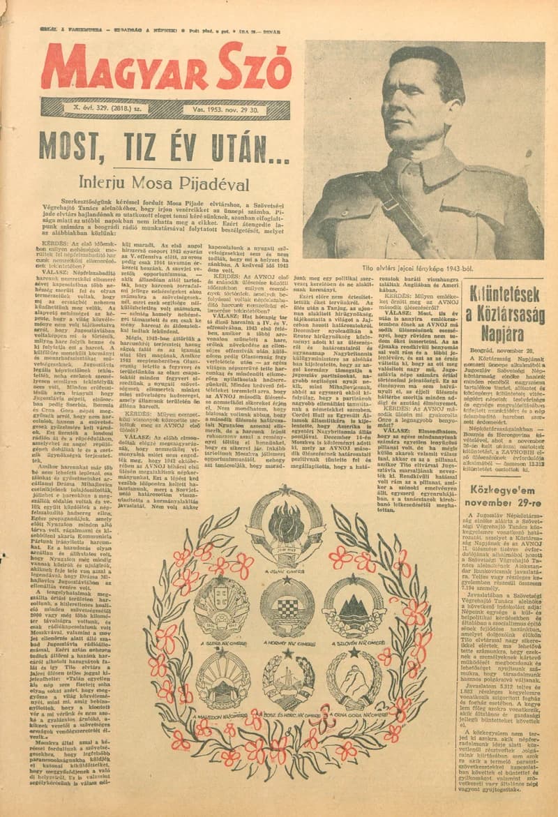 Magyar Szó, 10. évf. 1953. november 29. – 30. 329. sz. 1–16. oldal