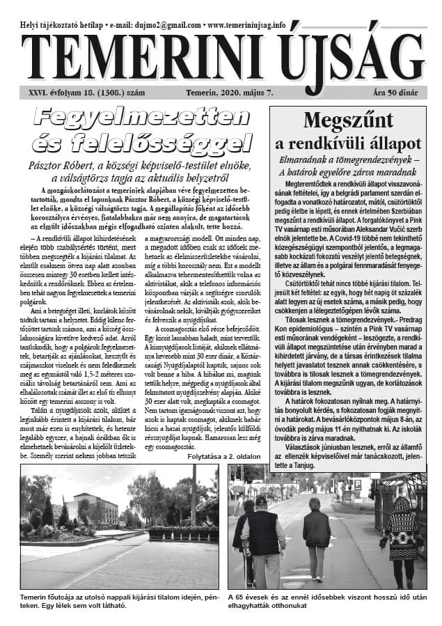 Temerini Újság, 26. évf. 2020. május 7. 18. sz.