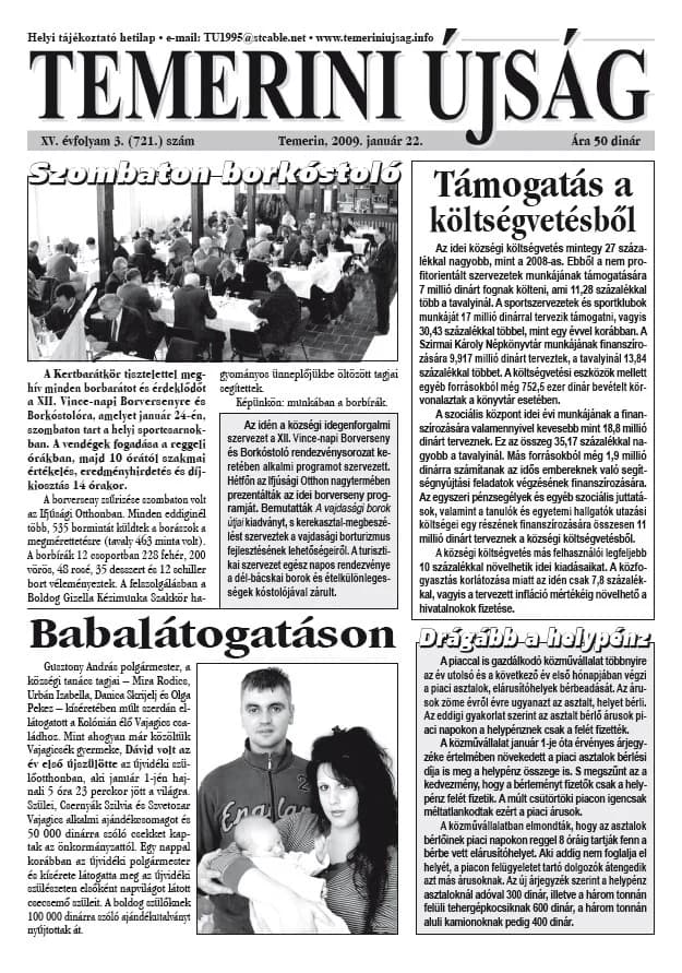 Temerini Újság, 15. évf. 2009. január 22. 3. sz.