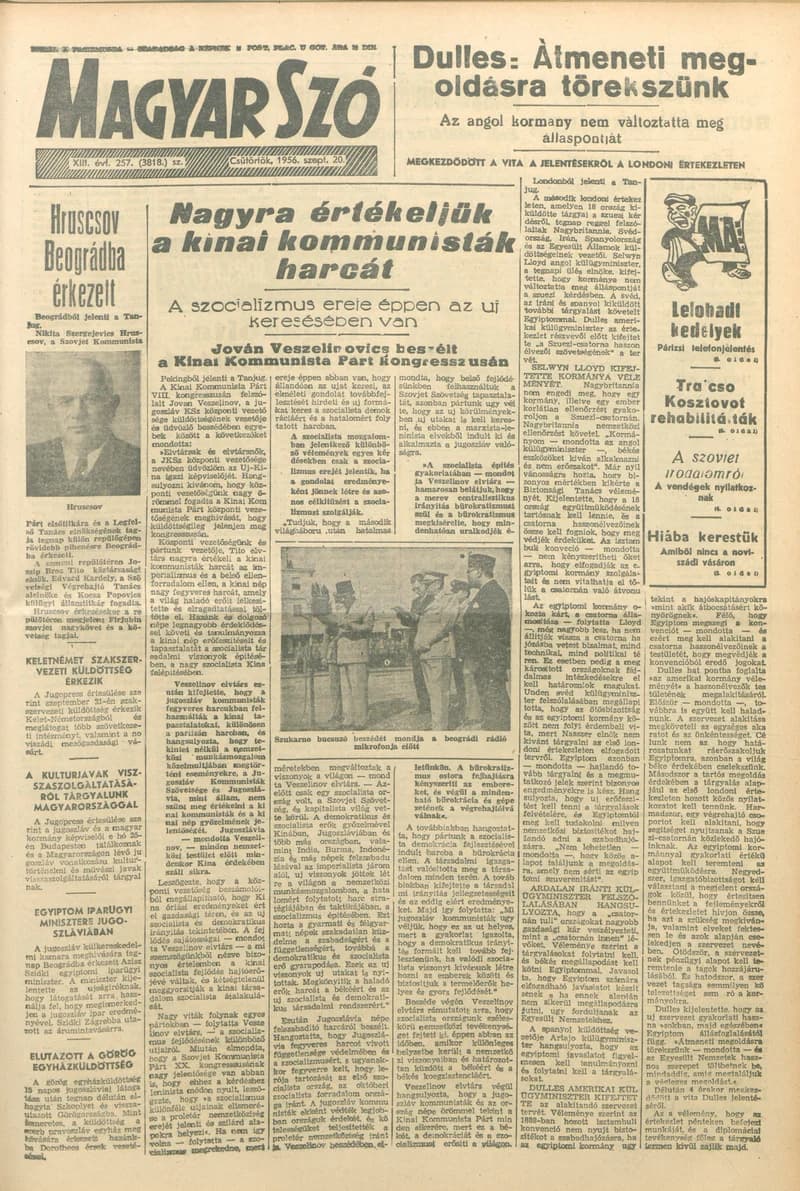 Magyar Szó, 13. évf. 1956. szeptember 20. 257. sz. 1–8. oldal