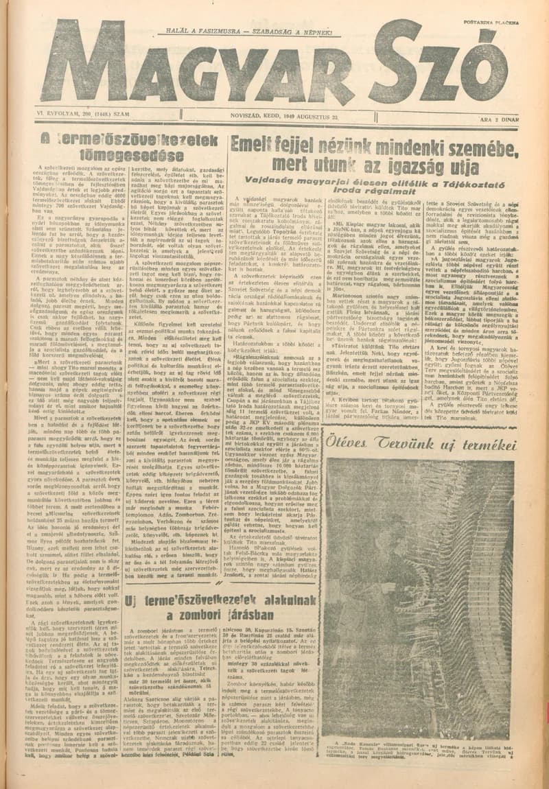 Magyar Szó, 6. évf. 1949. augusztus 23. 200. sz. 1–4. oldal