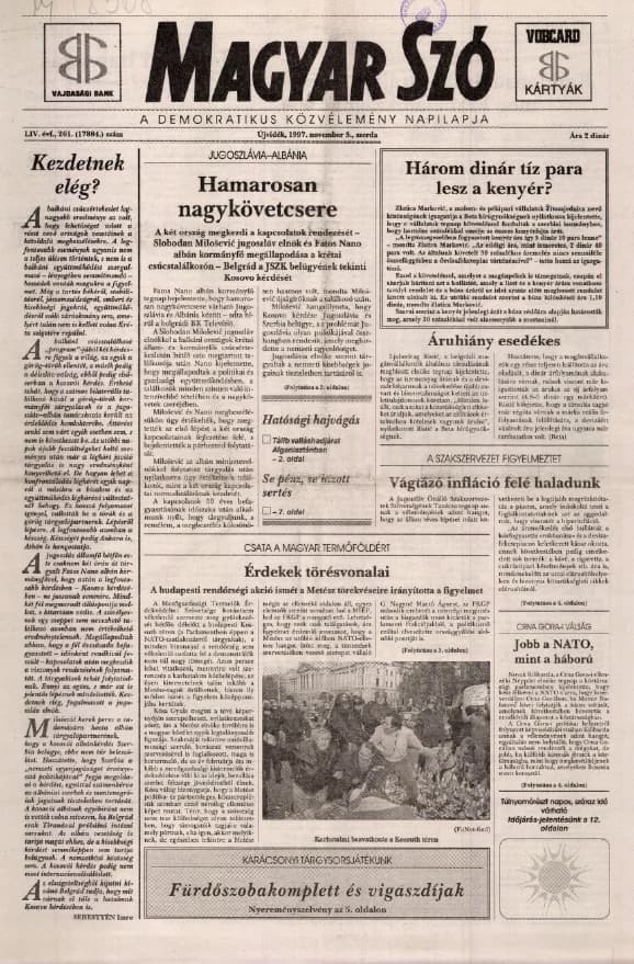 Magyar Szó, 54. évf. 1997. november 5. 261. sz. 1–16. oldal