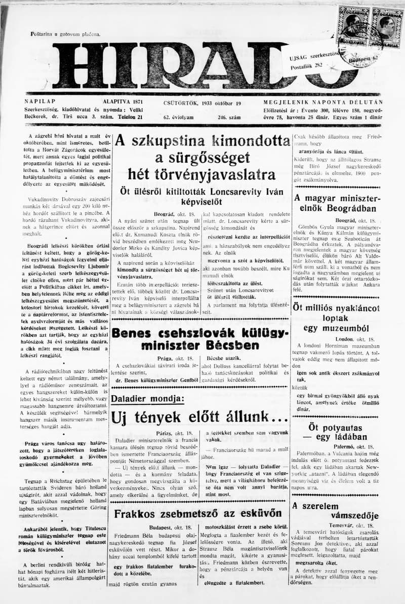 Híradó, 62. évf. 1933. október 19. 246. sz.