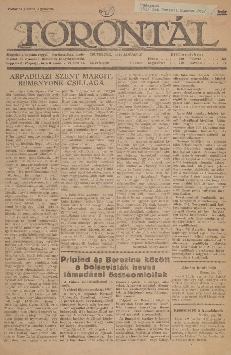 Torontál, 73. évf. 1944. január 27. 21. sz.