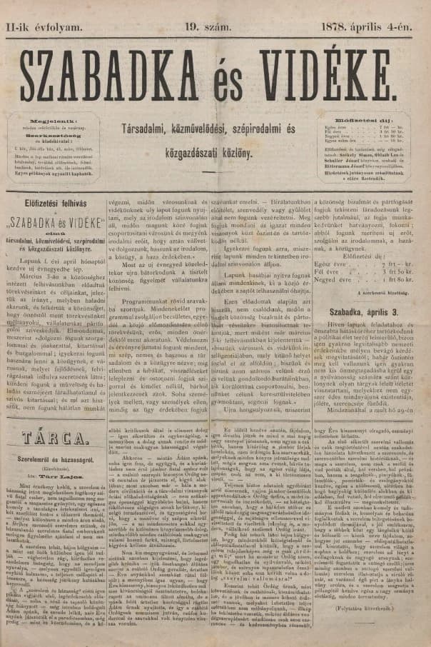 Szabadka és vidéke, 2. évf. 1878. április 4. 19. sz.