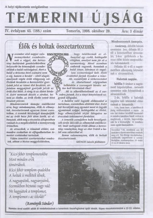 Temerini Újság, 4. évf. 1998. október 29. 43. sz.