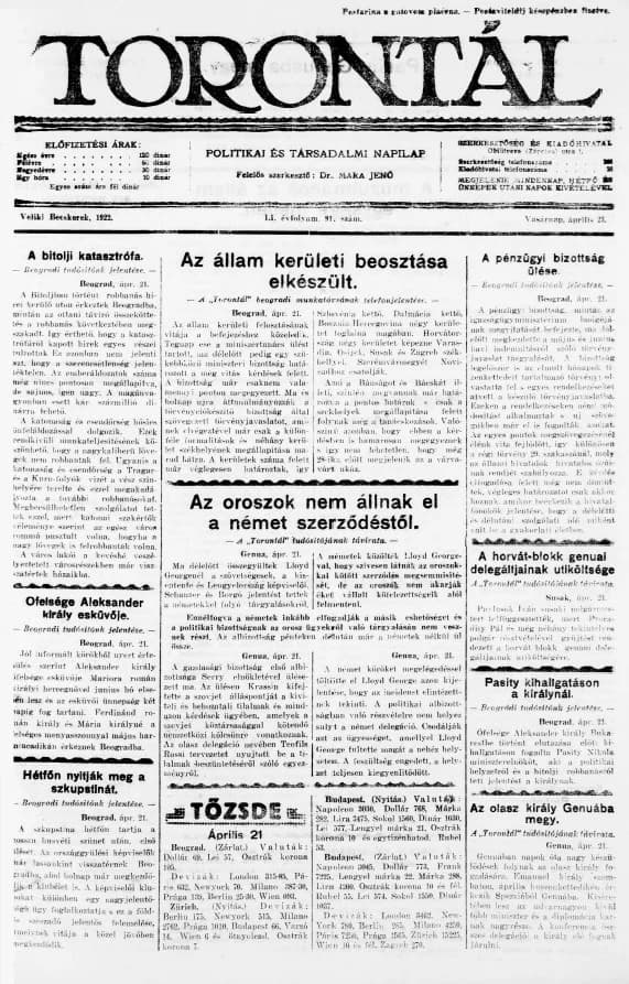 Torontál, 51. évf. 1922. április 23. 91. sz.
