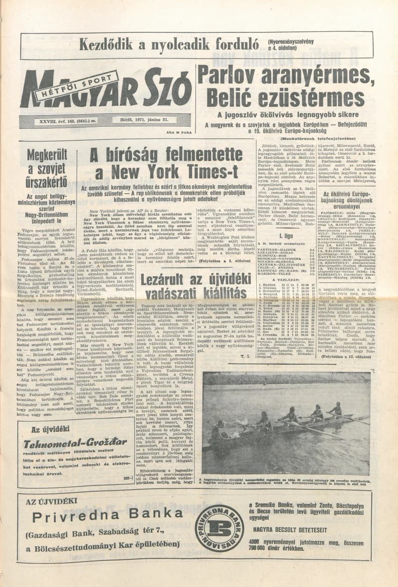 Magyar Szó, 28. évf. 1971. június 21. 168. sz. 1–16. oldal