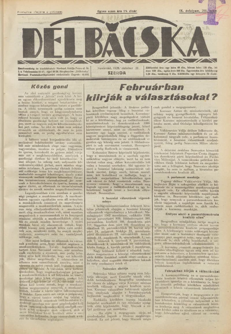 Délbácska, 9. évf. 1928. október 31. 255. sz.