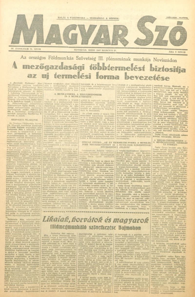 Magyar Szó, 4. évf. 1947. március 25. 71. sz. 1–6. oldal