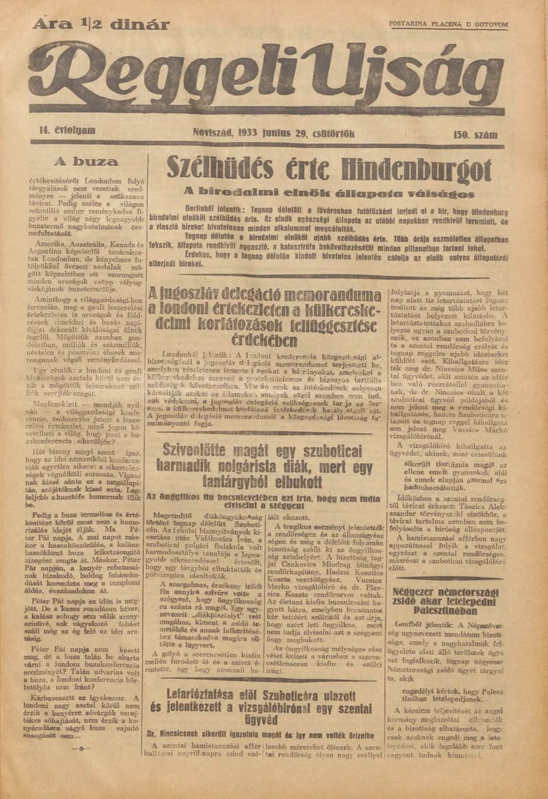 Reggeli Újság, 14. évf. 1933. június 29. 150. sz.