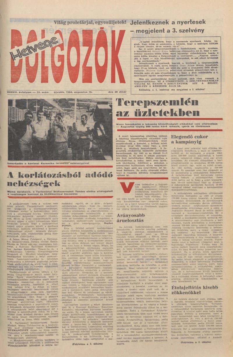 Dolgozók, 38. évf. 1984. augusztus 16. 33. sz.