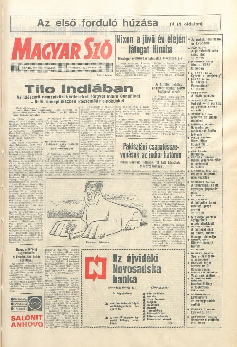 Magyar Szó, 28. évf. 1971. október 17. 286. sz. 1–32. oldal