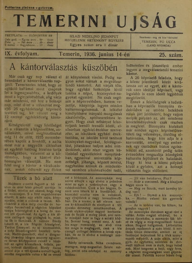 Temerini Újság 1928-1944, 9. évf. 1936. június 14. 25. sz.