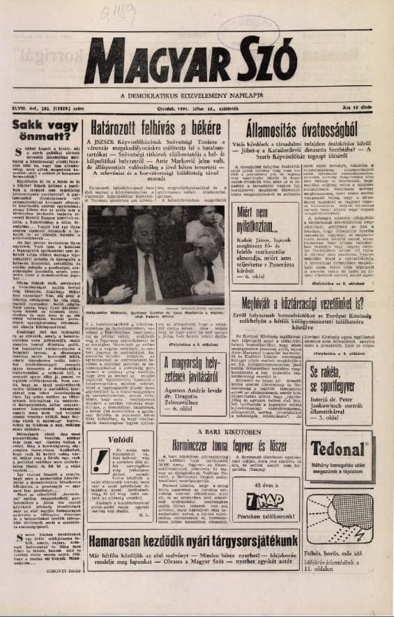 Magyar Szó, 48. évf. 1991. július 25. 202. sz. 1–16. oldal