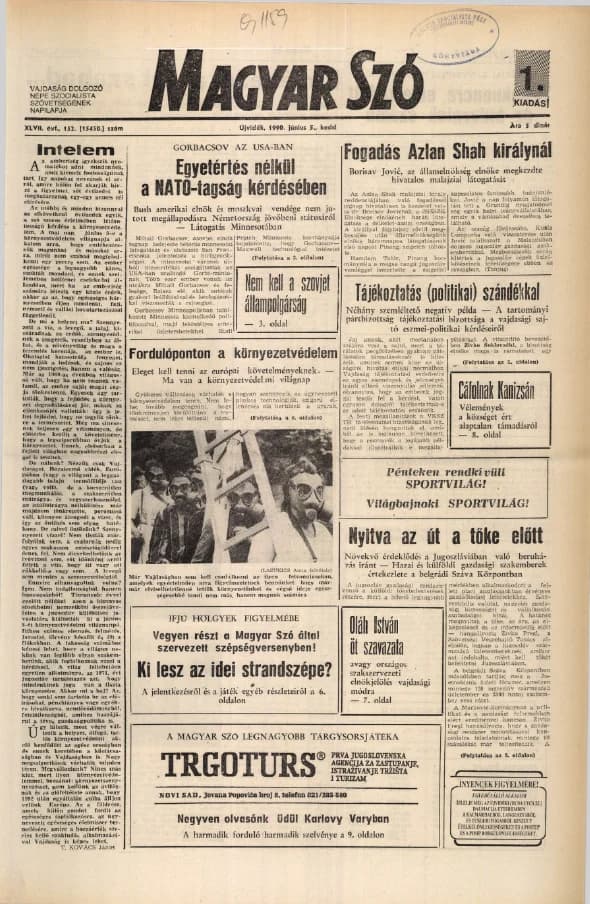Magyar Szó, 47. évf. 1990. június 5. 152. sz. 1–20. oldal