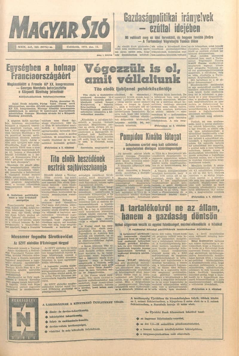 Magyar Szó, 29. évf. 1972. december 14. 343. sz. 1–16. oldal