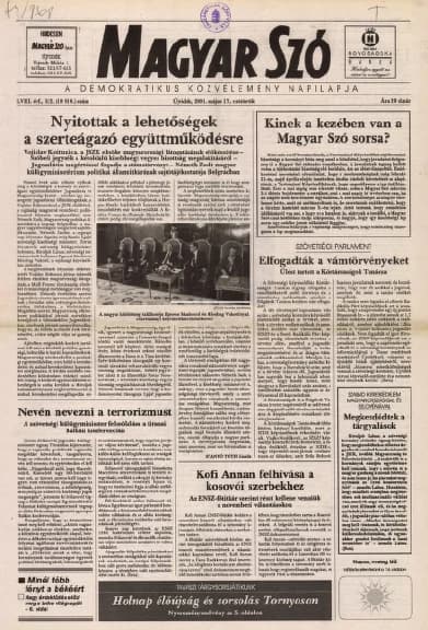 Magyar Szó, 58. évf. 2001. május 17. 112. sz. 1–16. oldal