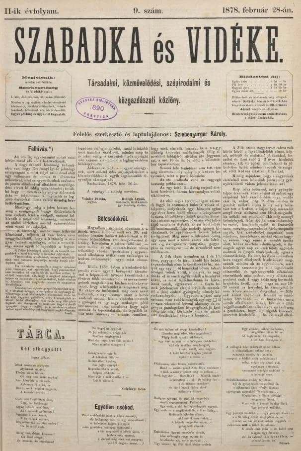 Szabadka és vidéke, 2. évf. 1878. február 28. 9. sz.