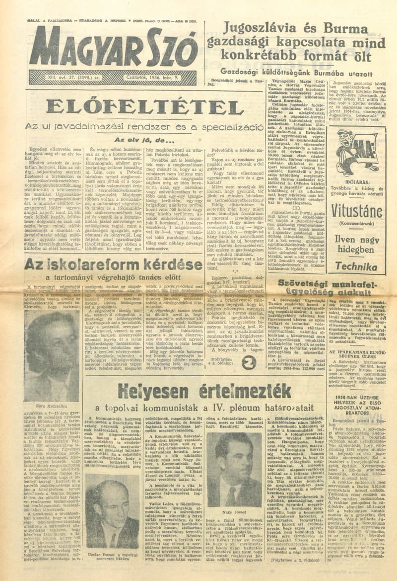 Magyar Szó, 13. évf. 1956. február 9. 37. sz. 1–12. oldal