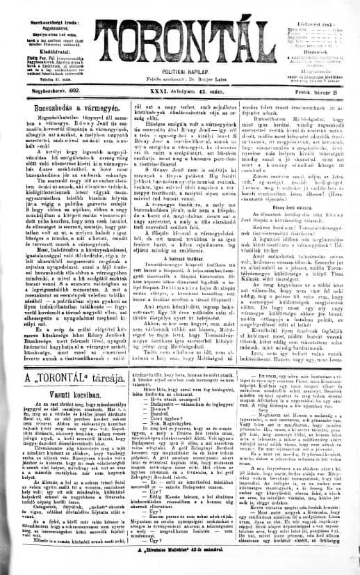 Torontál, 31. évf. 1902. február 21. 43. sz.