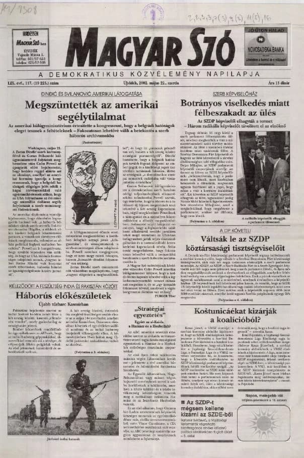 Magyar Szó, 59. évf. 2002. május 22. 117. sz. 1–16. oldal