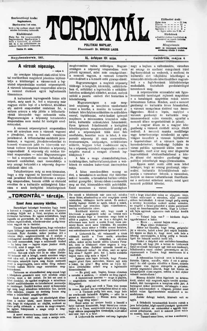 Torontál, 40. évf. 1911. május 4. 101. sz.