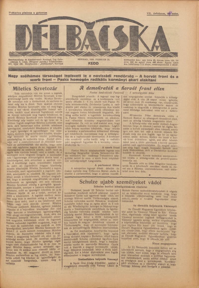 Délbácska, 7. évf. 1926. február 23. 44. sz.